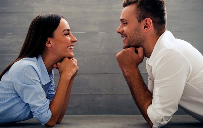 a couple looking at eachother