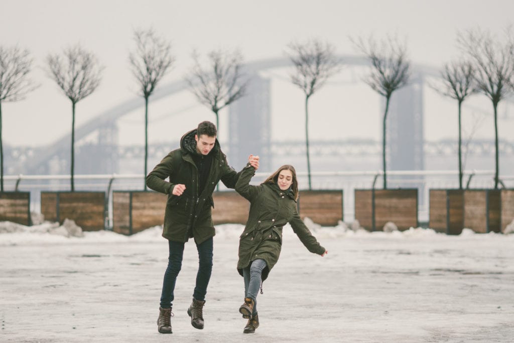 couple walking in snow