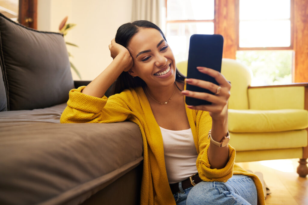 woman holding phone